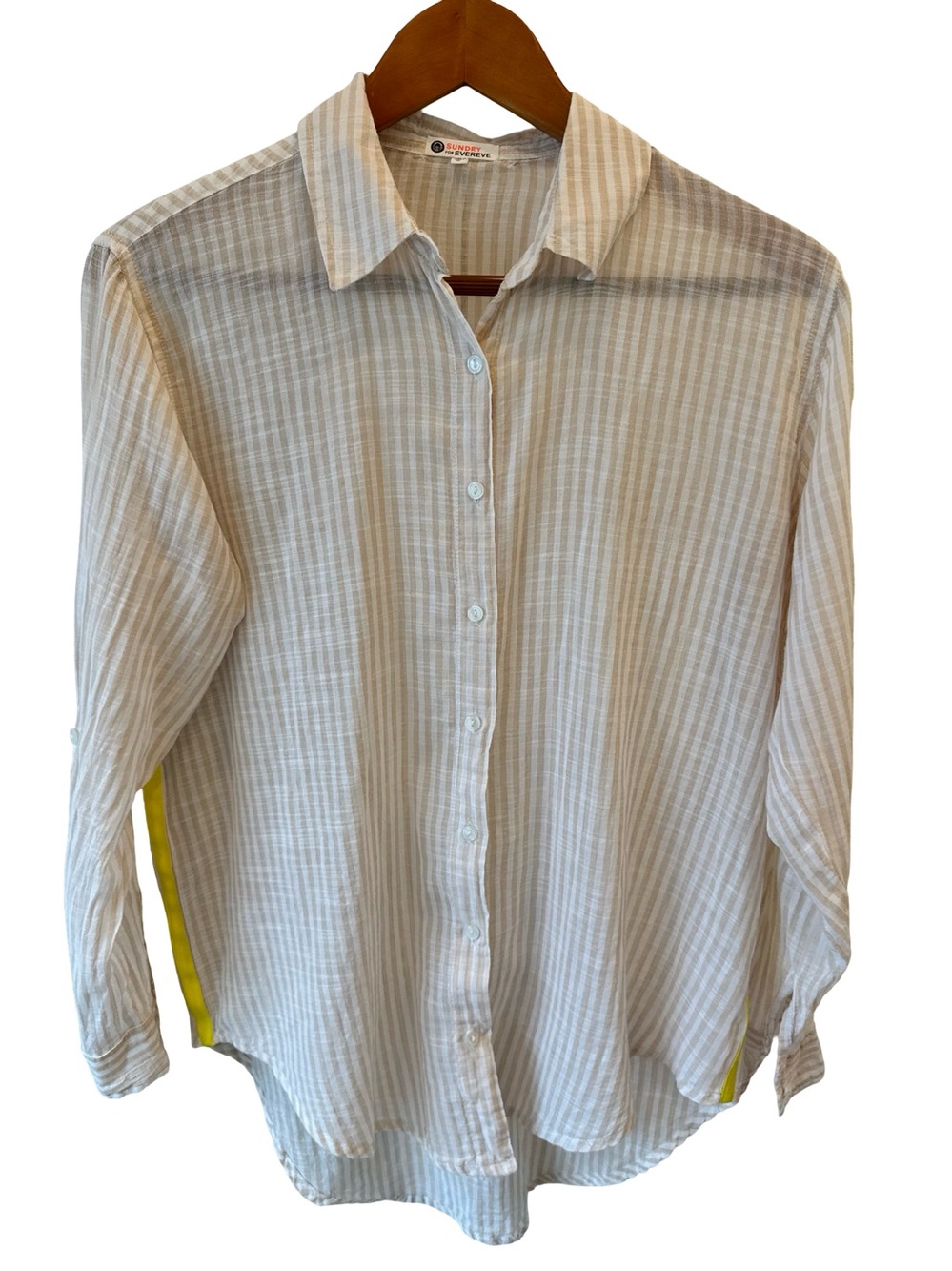 Sundry X Evereve Oversized Poplin Button Down Shirt XS Tan Stripe
